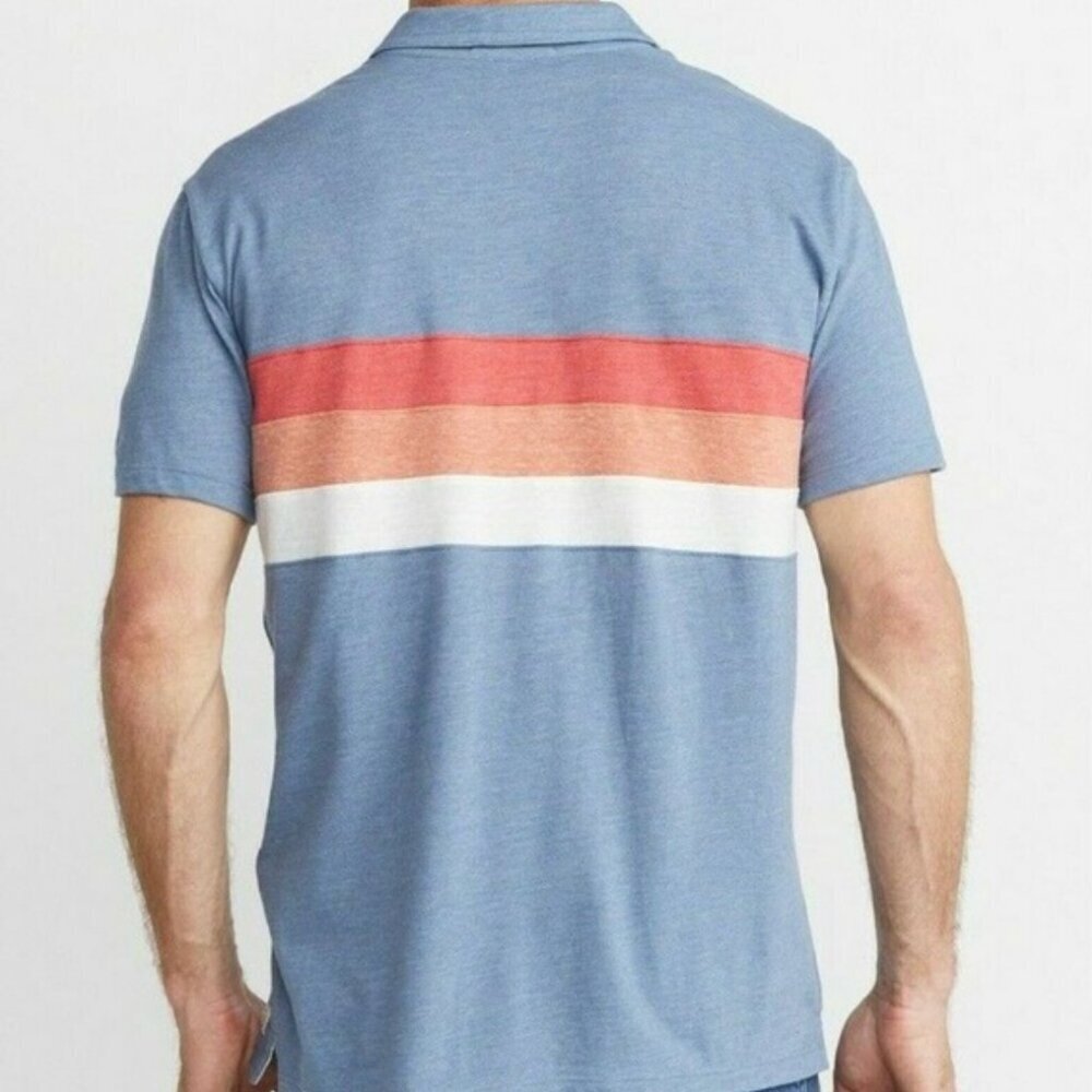 Marine Layer Lucas Polo in Blue-Grey with Color-blocked Stripes, M/L - Picture 4 of 11